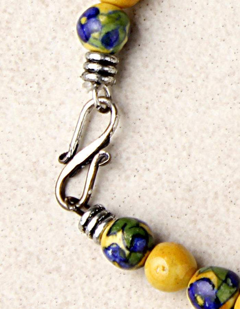 Full Blue Pottery Bead Long Necklace (Yellow)